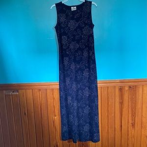 A Medium Navy Jalate long floral diamond embellished dress.
